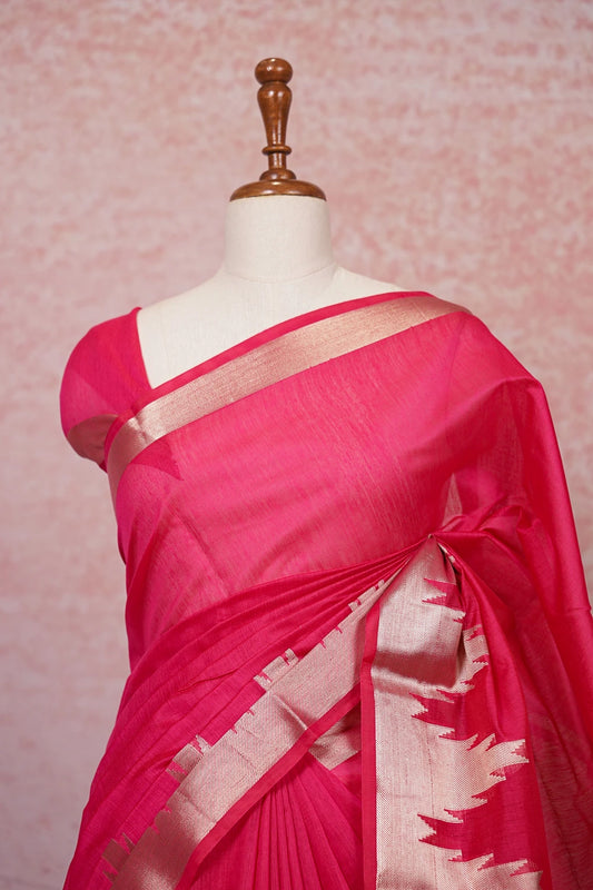 Rani Pink Cotton Saree - Seematti