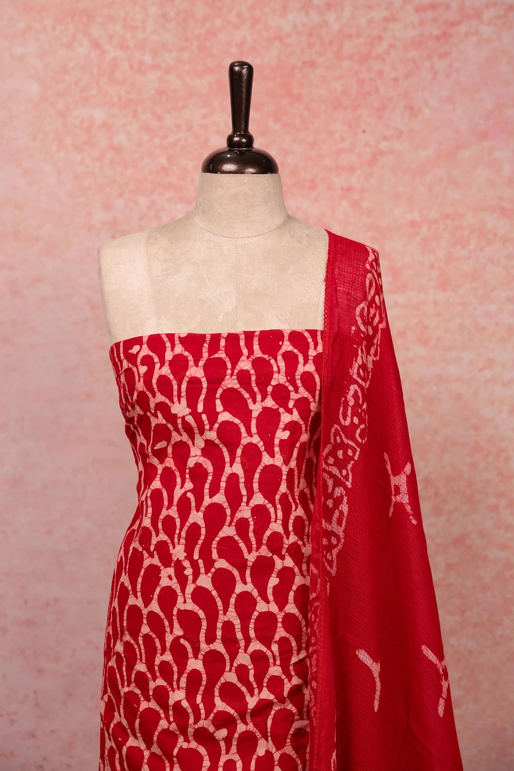 Red Cotton Bathik Printed Unstitched Churidar Material