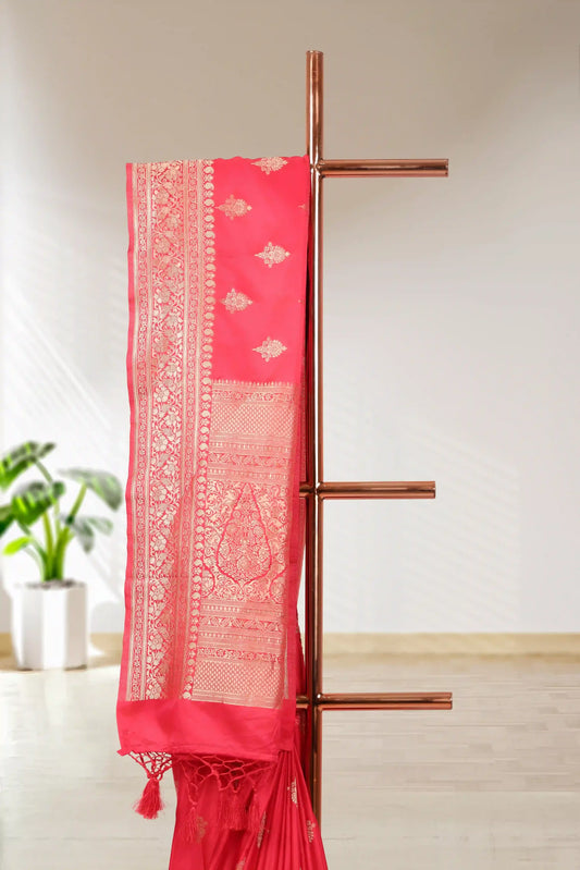 Red Satin Banarasi Saree