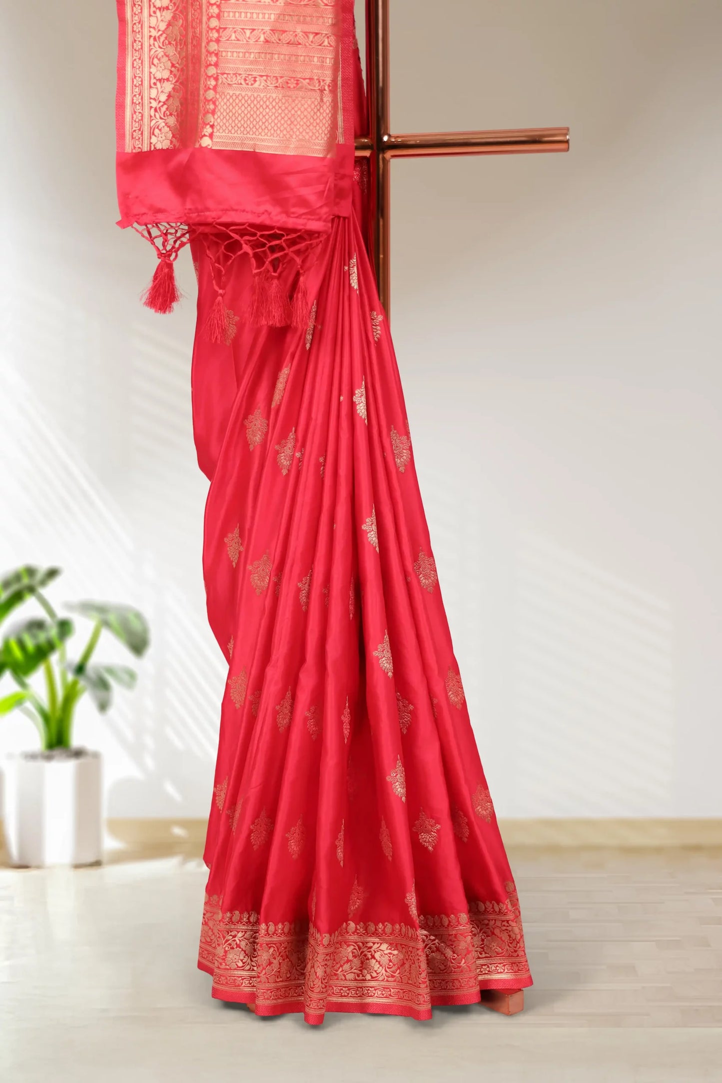 Red Satin Banarasi Saree