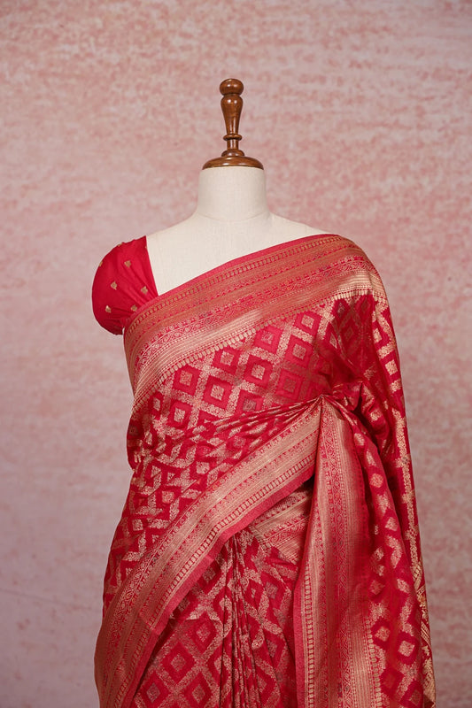 Red Semi Banarasi Saree - Seematti