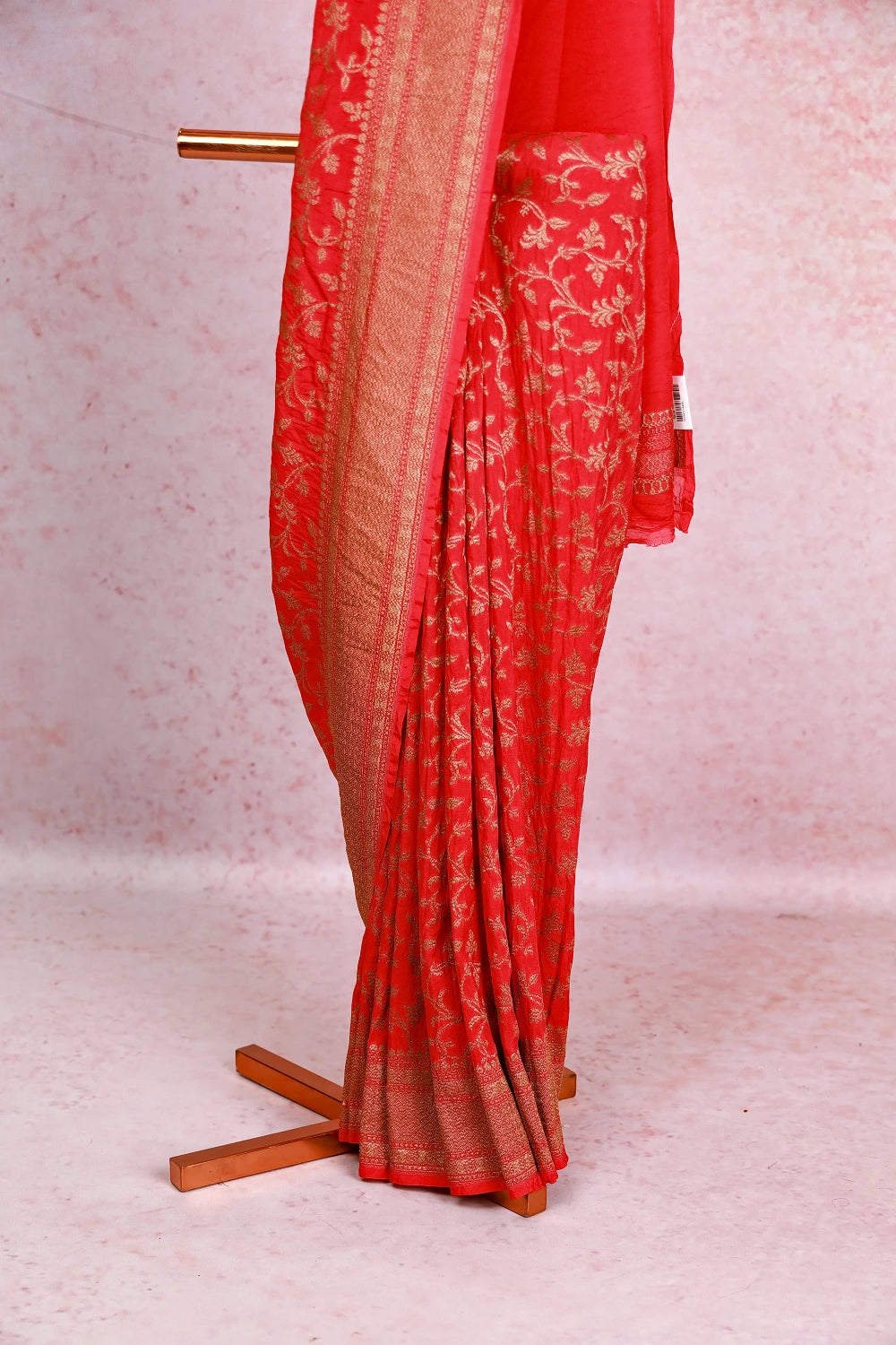 Reddish Pink Semi Banarasi Saree