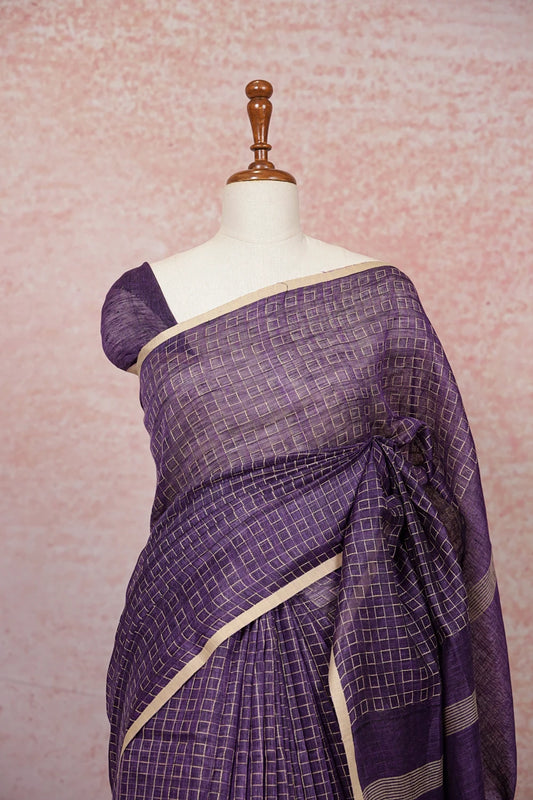 Royal Purple Semi Linen Saree - Seematti