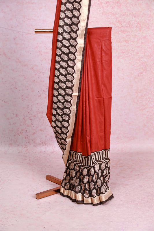 Rust Colour Semi Chanderi Saree
