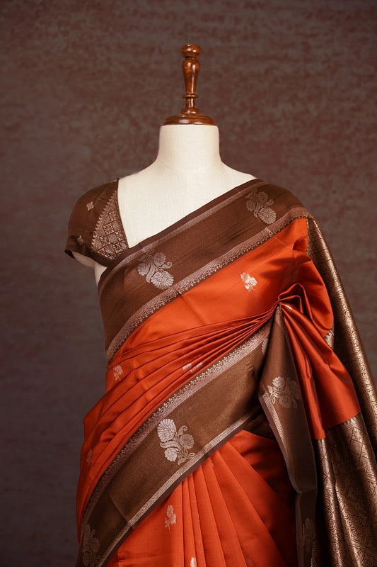 Rust Orange Semi Silk Saree - Seematti