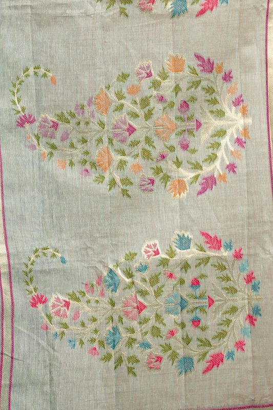 Sea Green Cotton Silk Saree