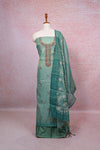 Sea Green Tissue Silk Beads Work Unstitched Churidhar Material - Seematti