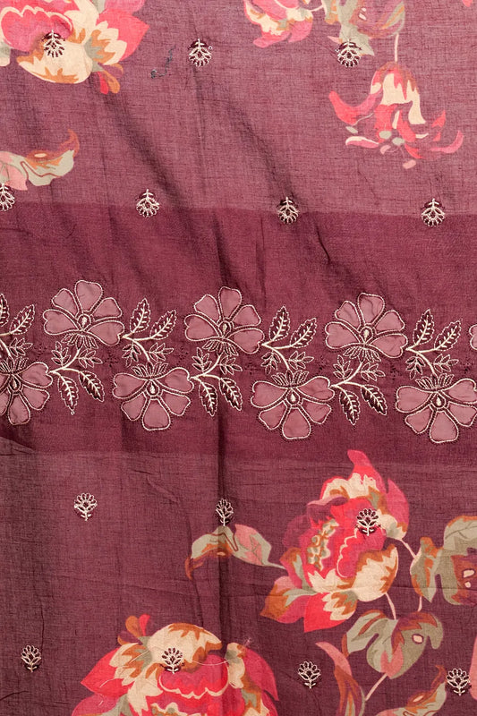 Wine Red Cotton Applic Work Unstitched Churidhar Material