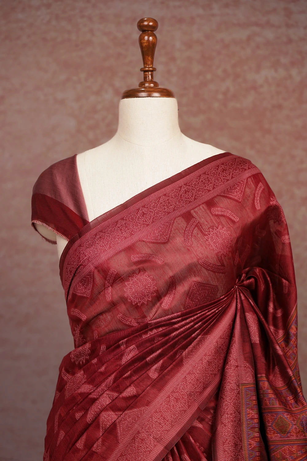 Wine Red Semi Tussar Saree