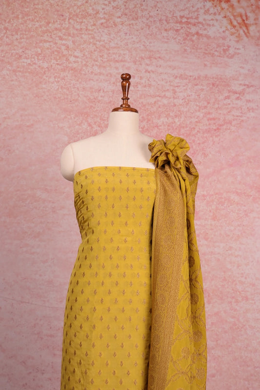 Yellow Georgette Banarasi Design Unstitched Churidhar Material