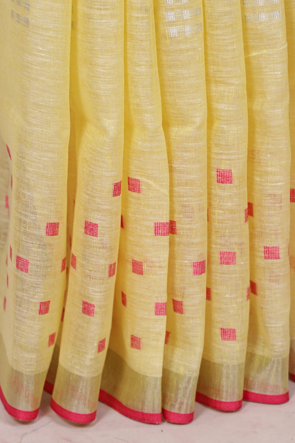 Yellow Semi Linen Saree - Seematti