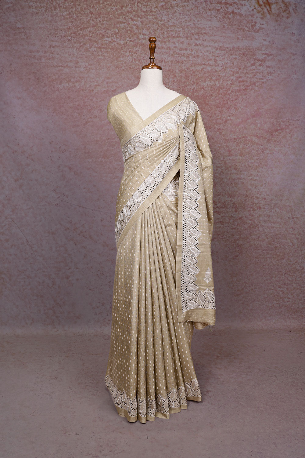Cream Semi Tussar Saree