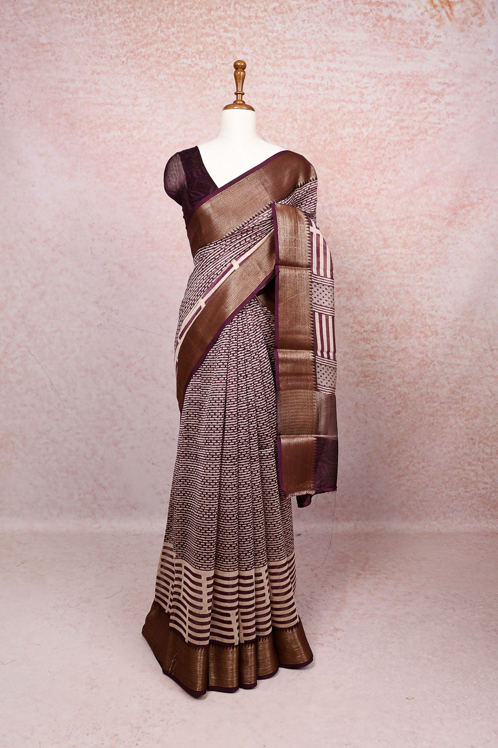 Cream Chanderi Silk Saree