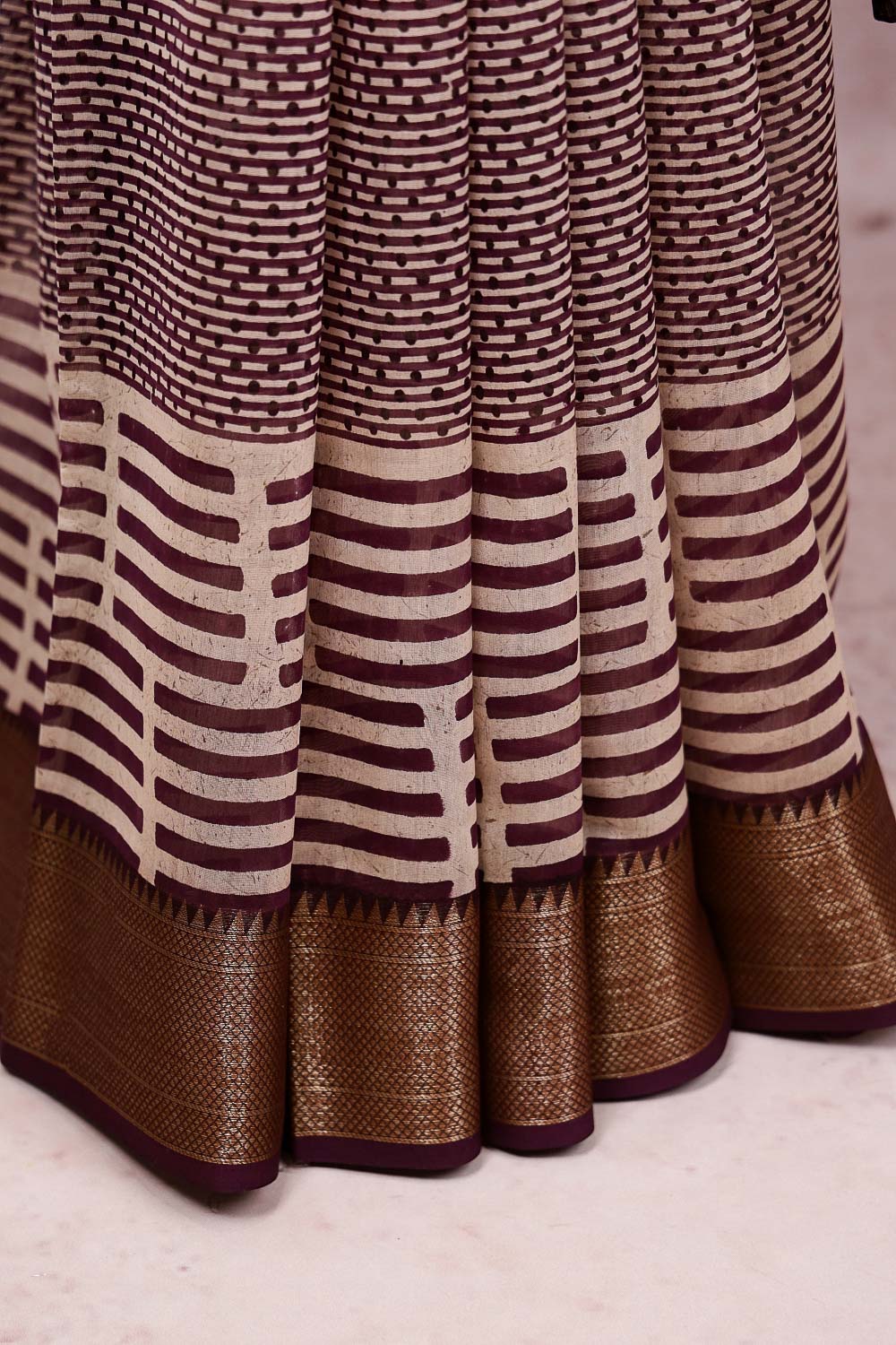 Cream Chanderi Silk Saree