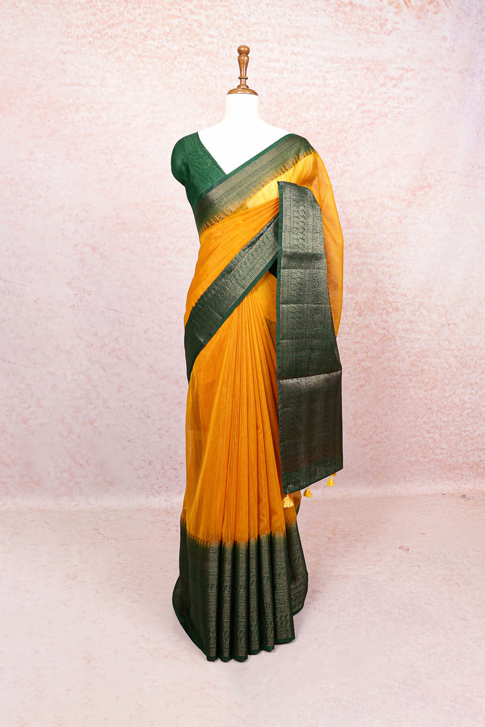 Mango Yellow Semi Jute Saree