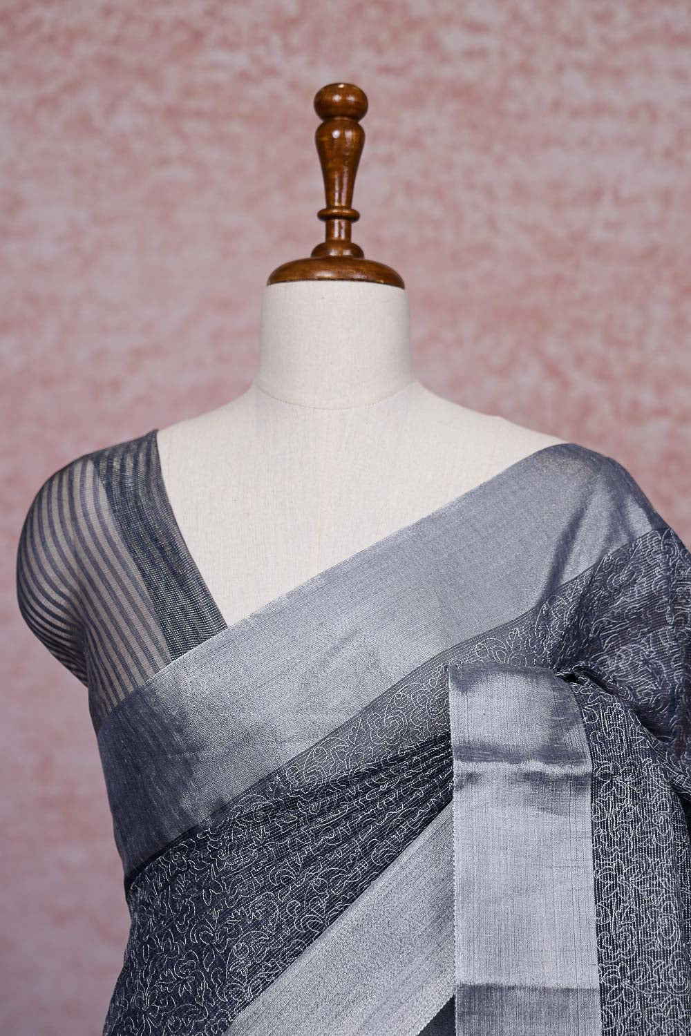 Dark Grey Semi Tissue Saree
