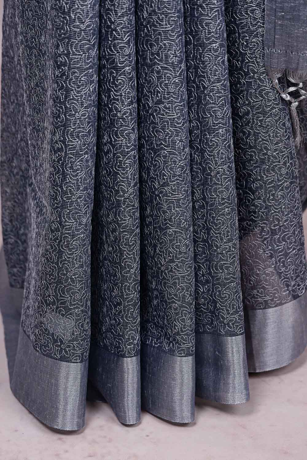 Dark Grey Semi Tissue Saree