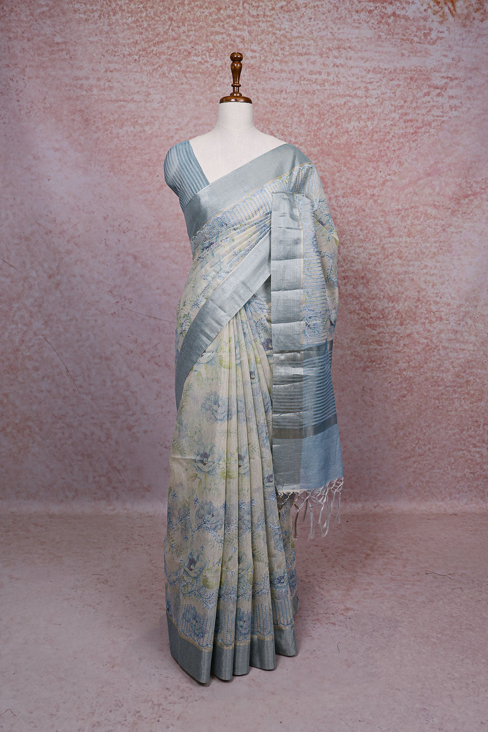 Cream Semi Tissue Saree