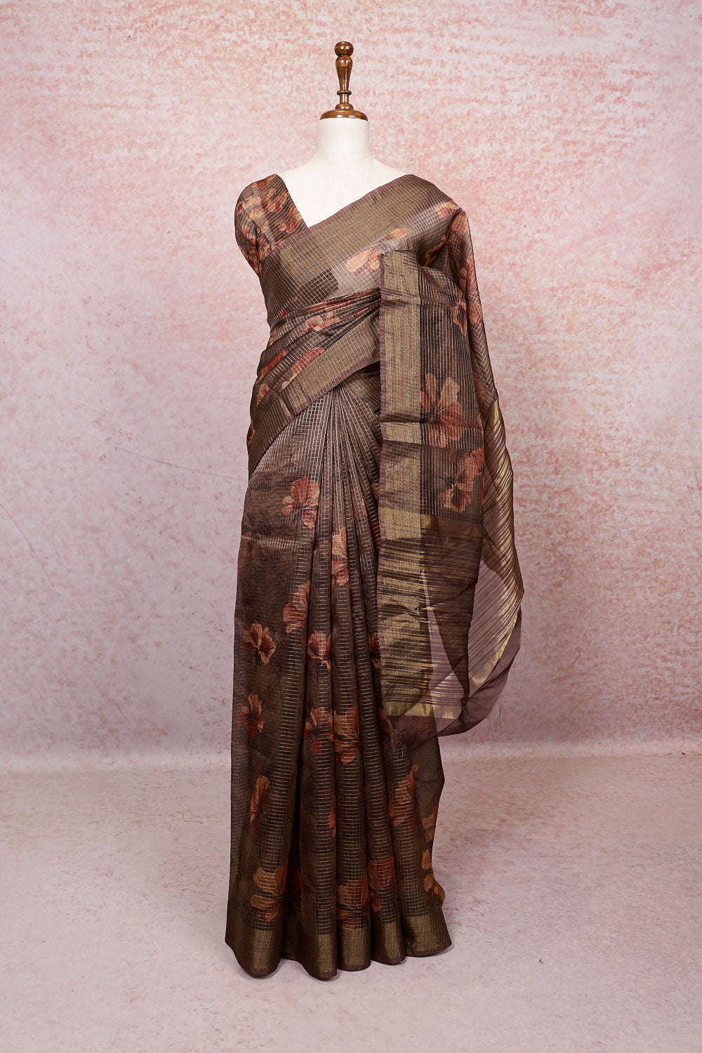 Brown Semi Organza Saree