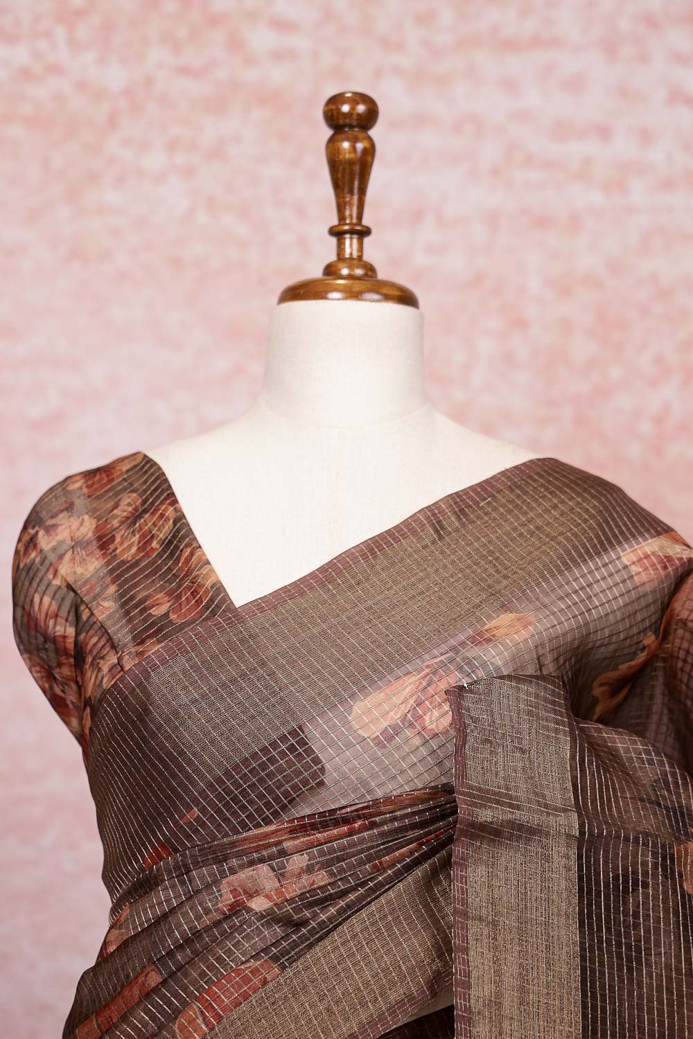 Brown Semi Organza Saree