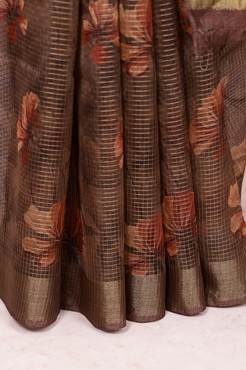 Brown Semi Organza Saree