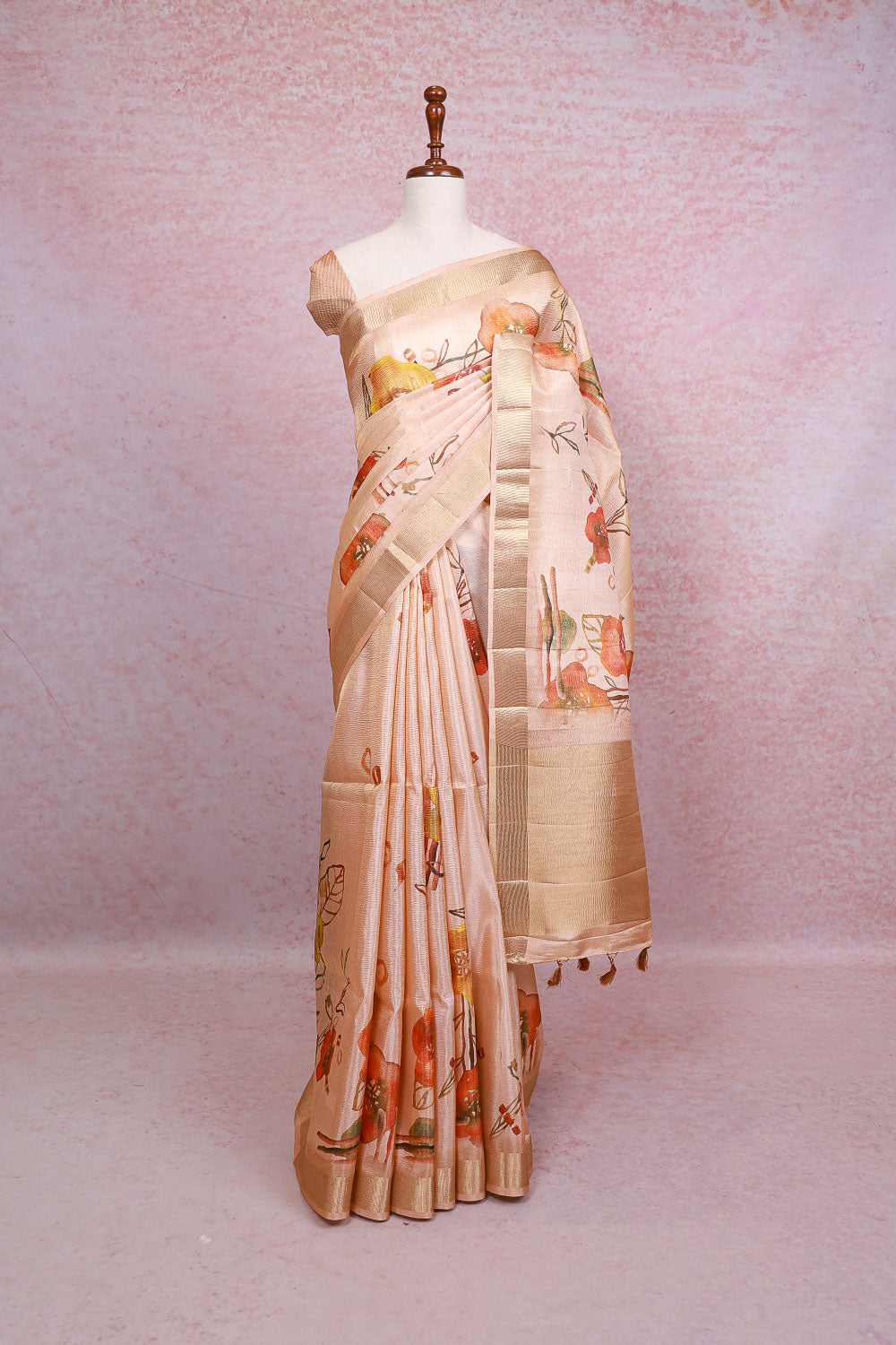 Cream Semi Tussar Saree
