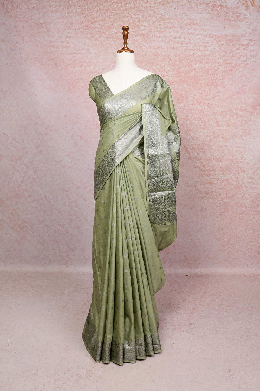 Pastel Green Semi Banarasi Saree