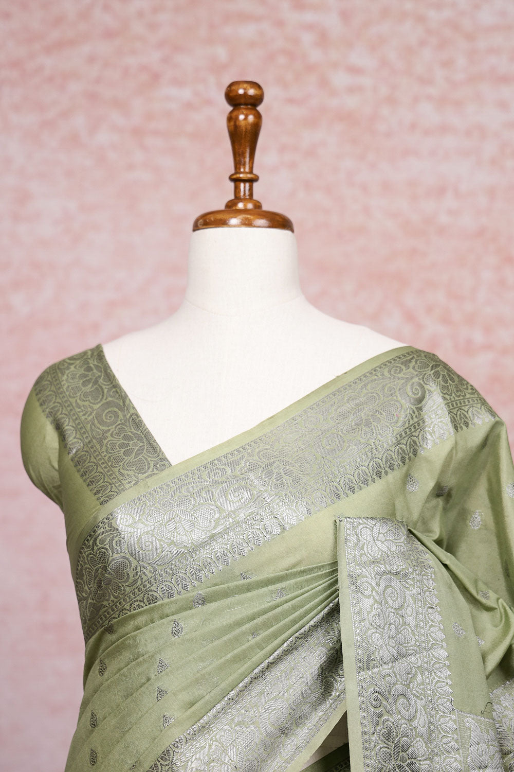 Pastel Green Semi Banarasi Saree