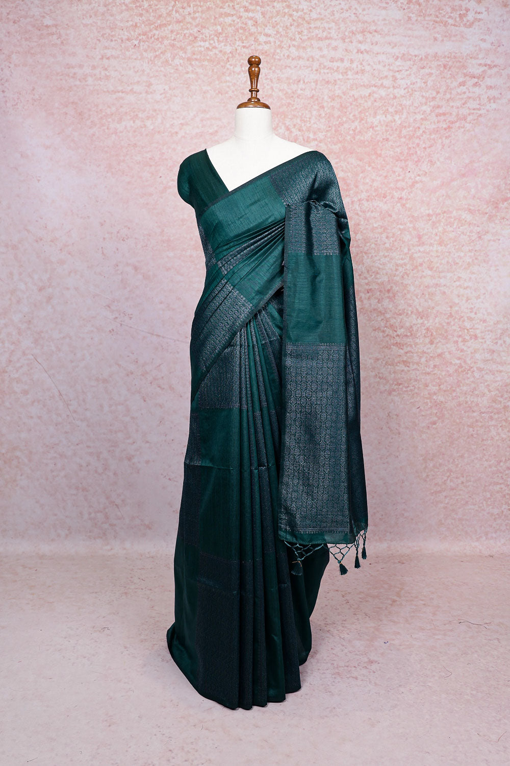 Dark Green Semi Jute Saree