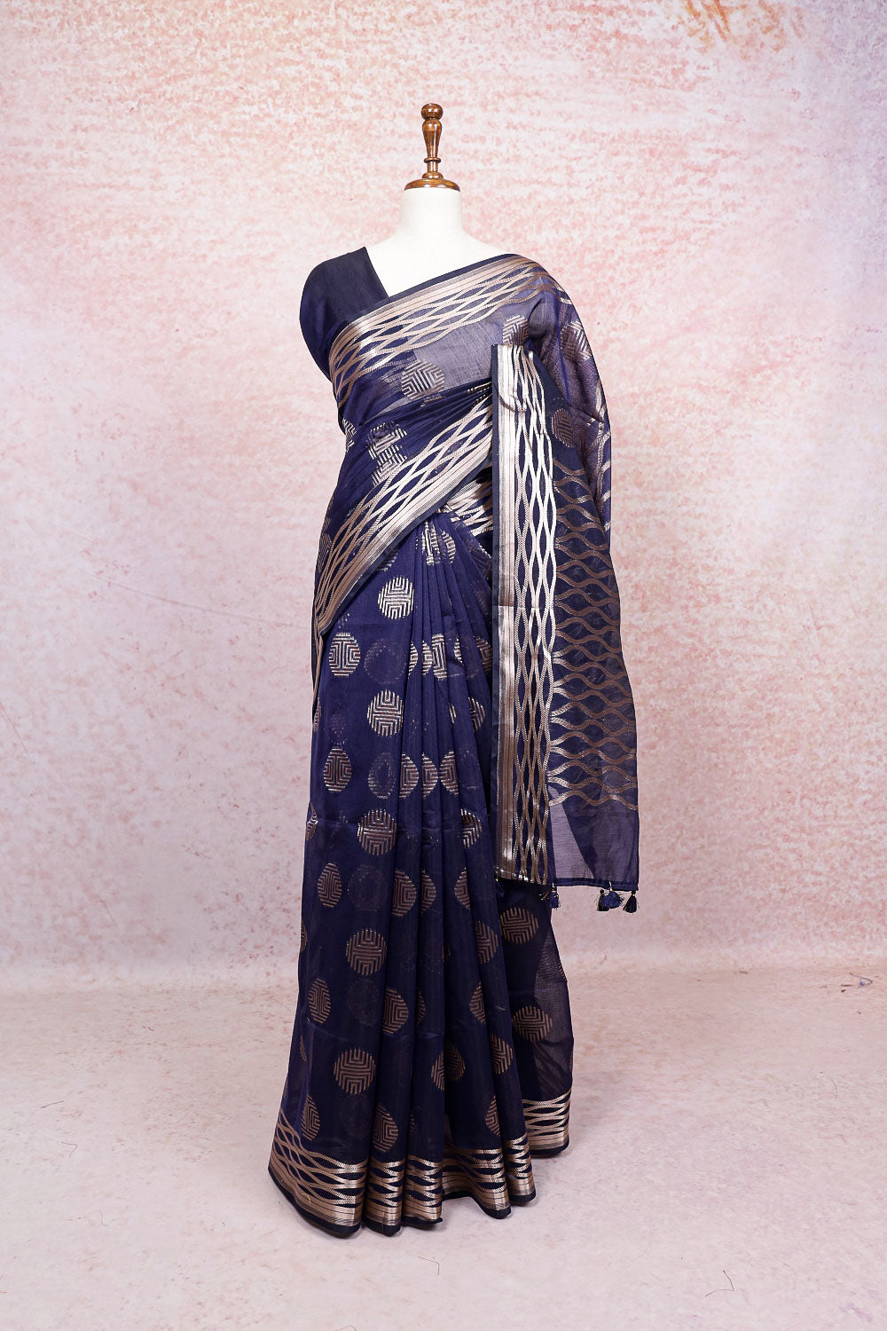 Navy Blue Semi Silk Saree