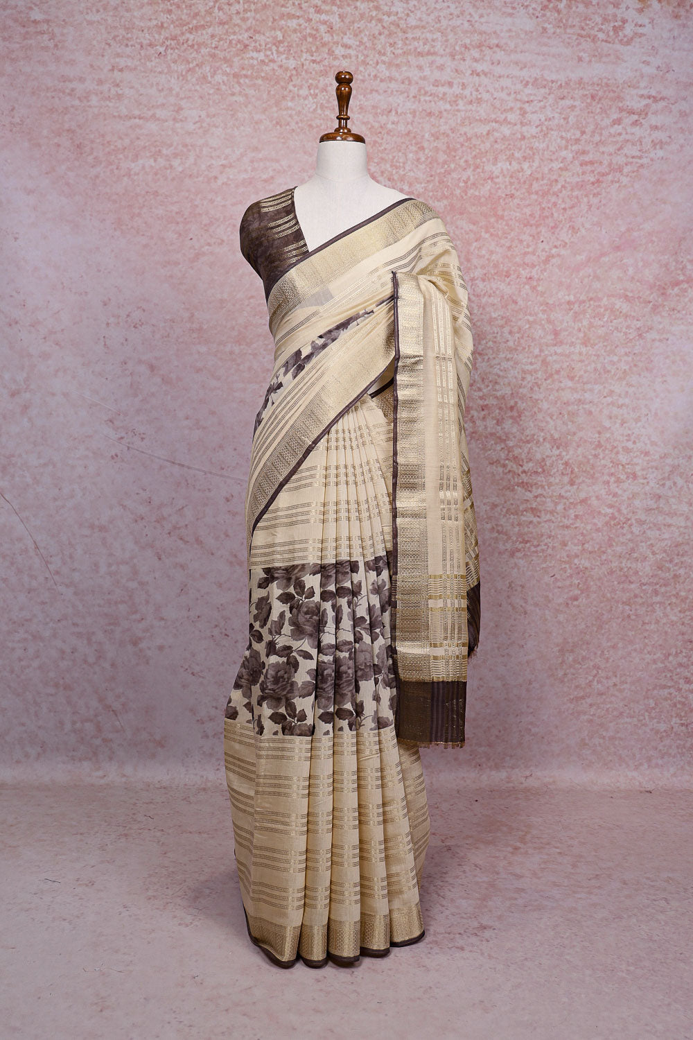 Cream Semi Chanderi Saree