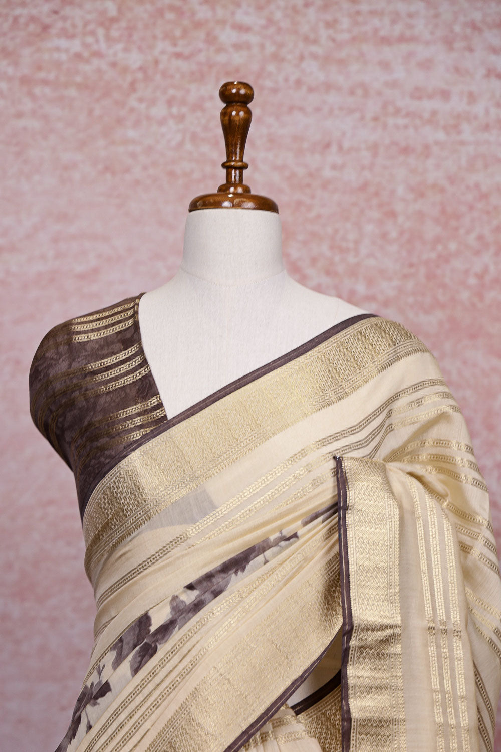 Cream Semi Chanderi Saree