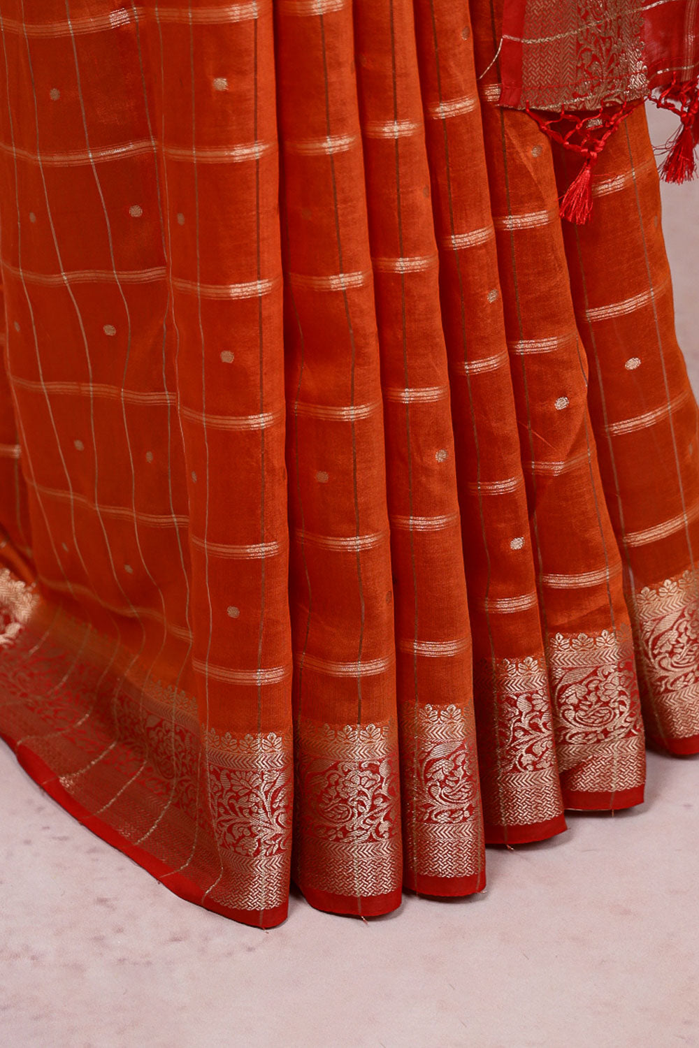 Brick Color Semi Banarasi Saree