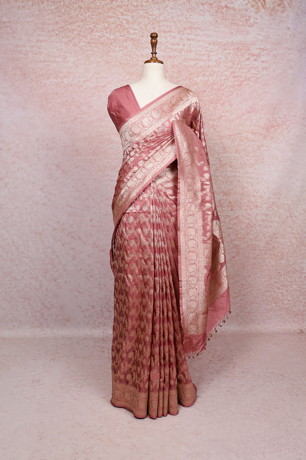Onion Color Semi Banarasi Saree
