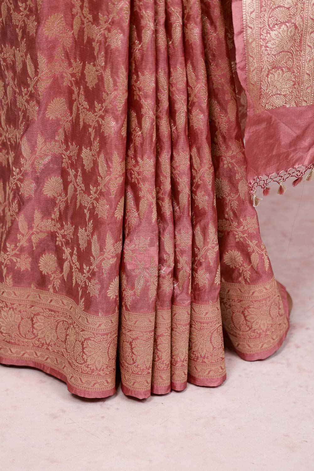 Onion Color Semi Banarasi Saree