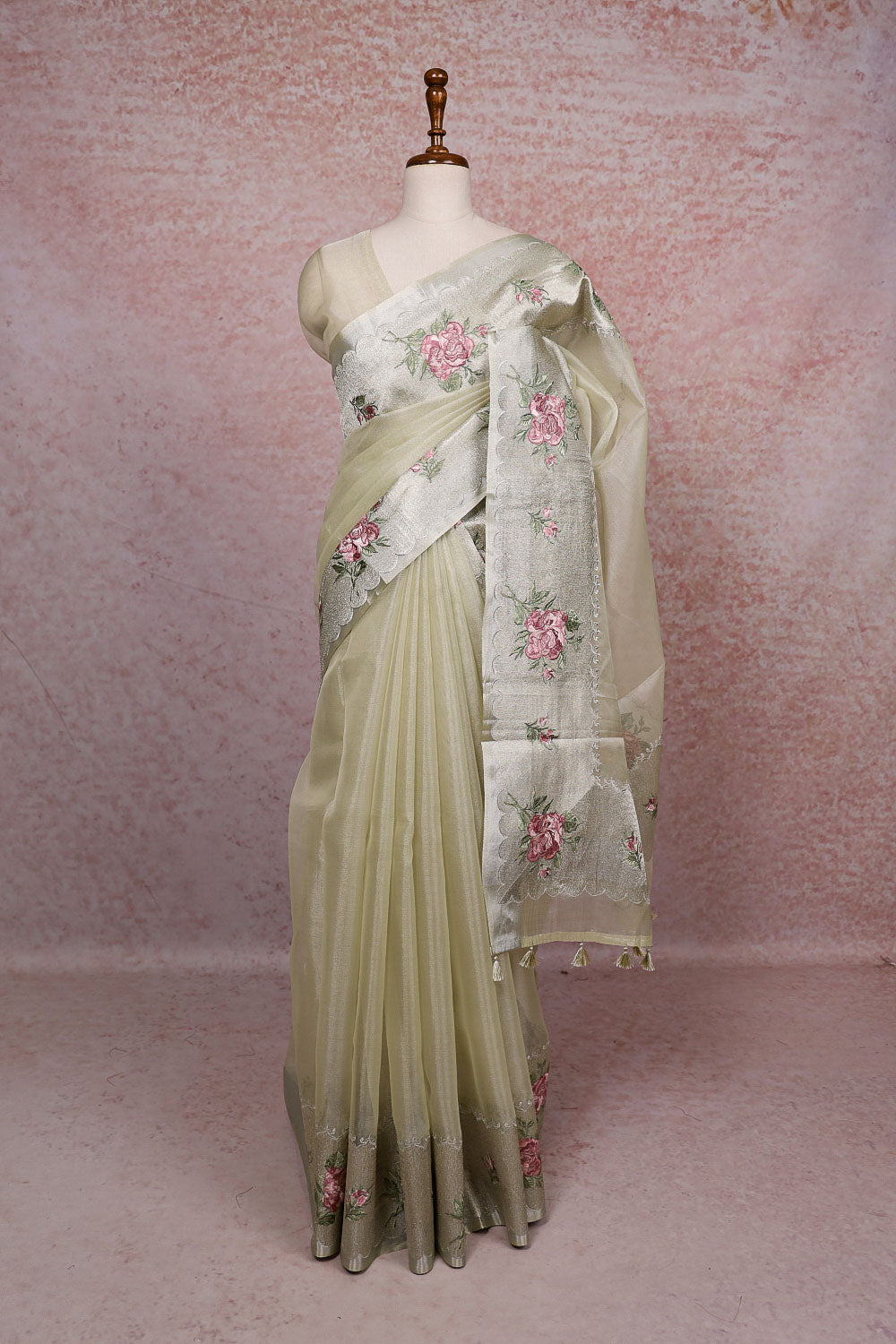 Pista Green Tissue Organaza Saree
