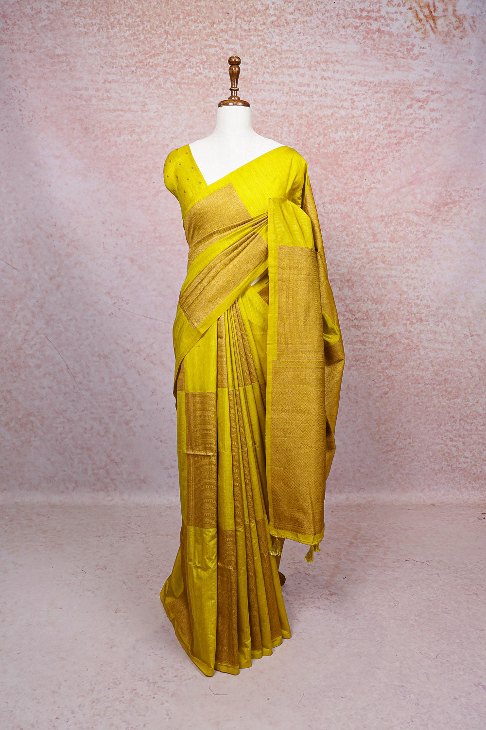 Yellow Semi Tussar Saree