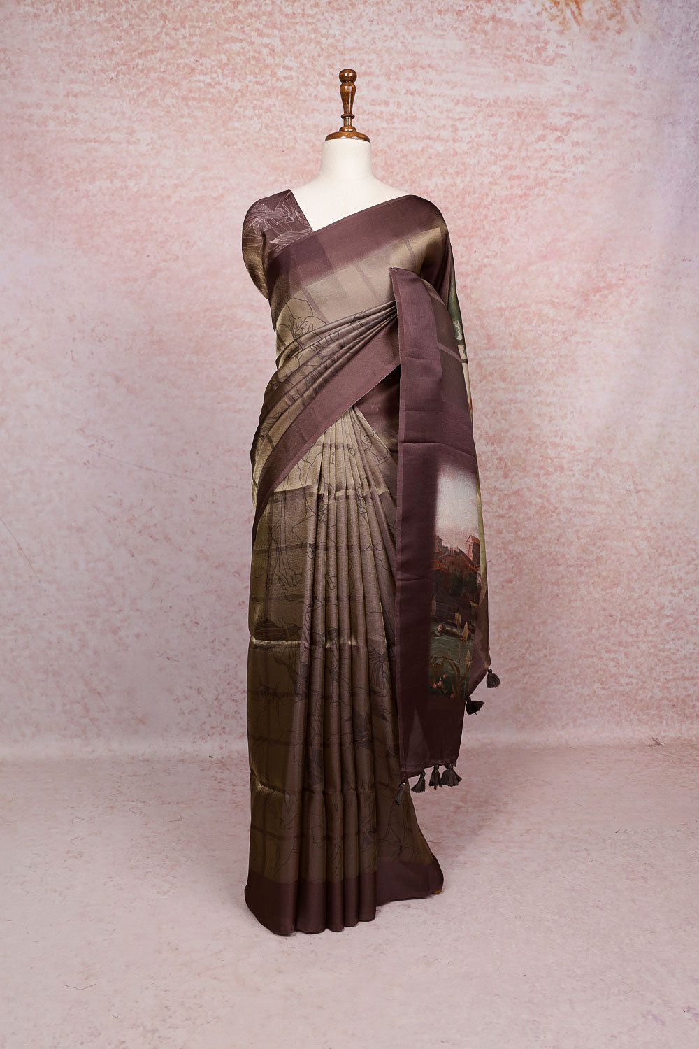 Golden Brown Semi Tissue Saree