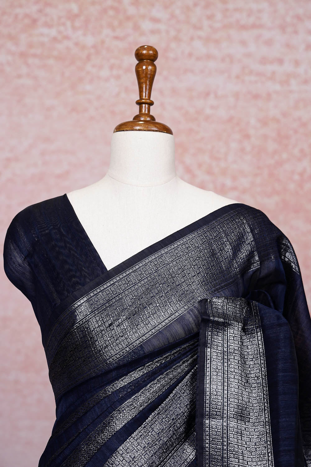 Navy Blue Semi Banarasi Saree
