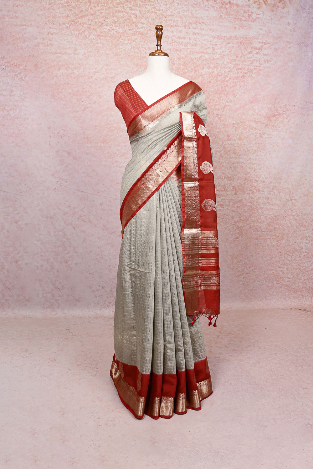 Grey Semi Banarasi Saree