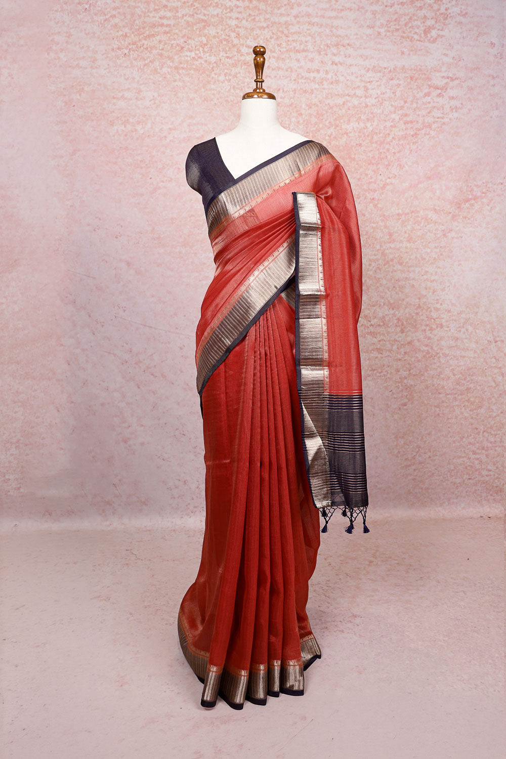 Maroon Semi Banarasi Saree