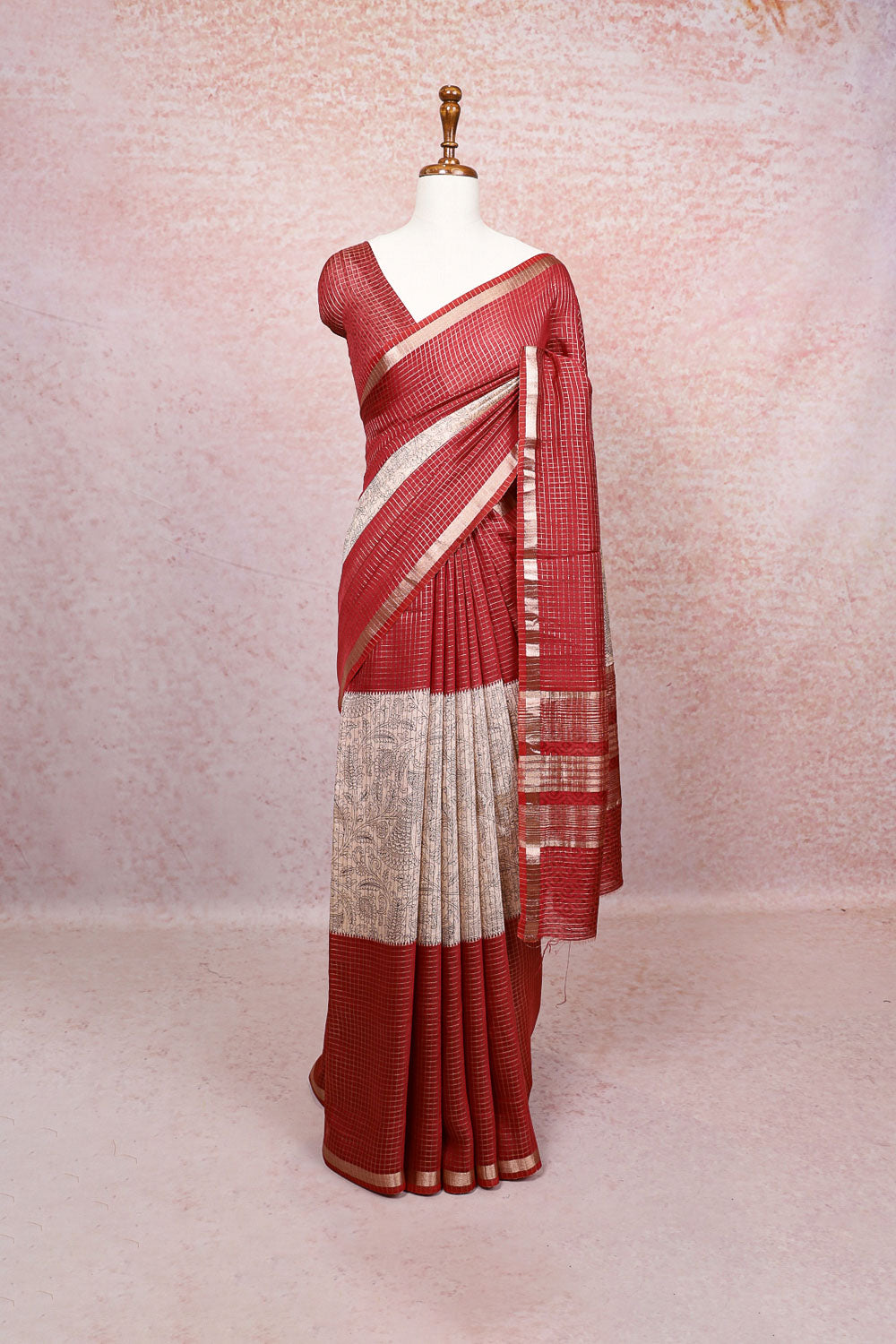 Cream Semi Banarasi Saree