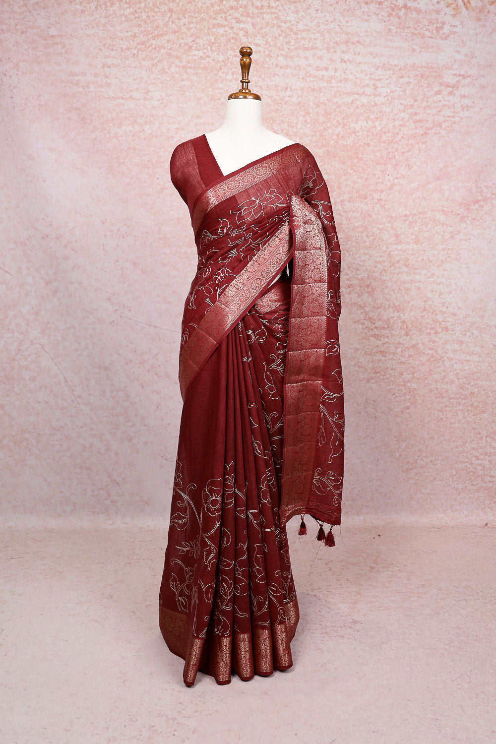 Maroon Cotton Saree
