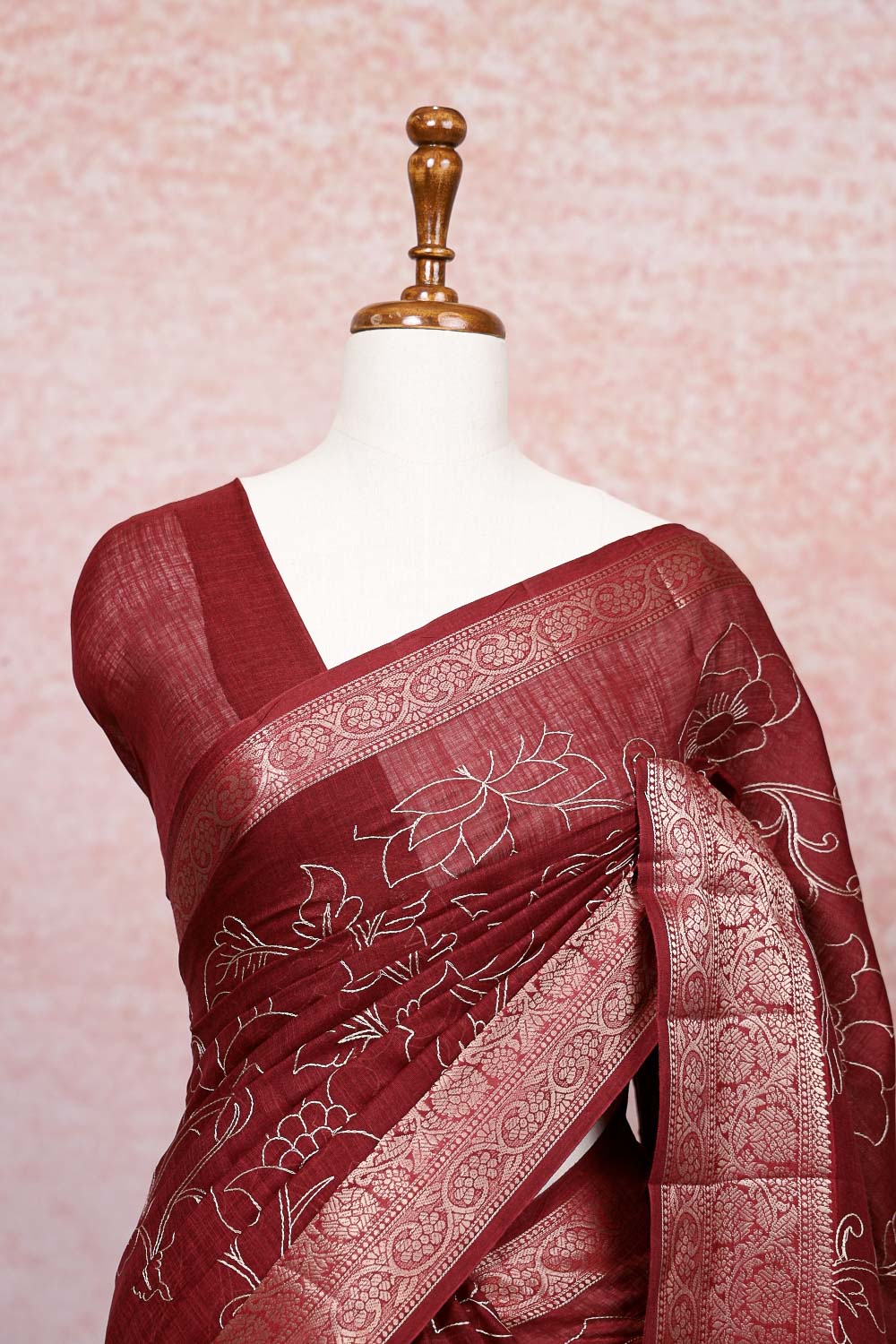 Maroon Cotton Saree