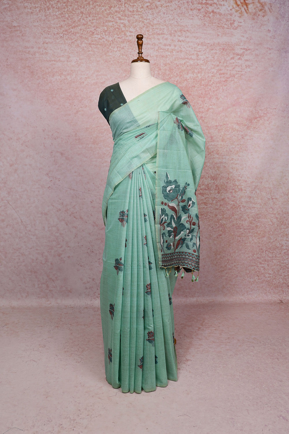 Pastel Green Cotton Silk Saree
