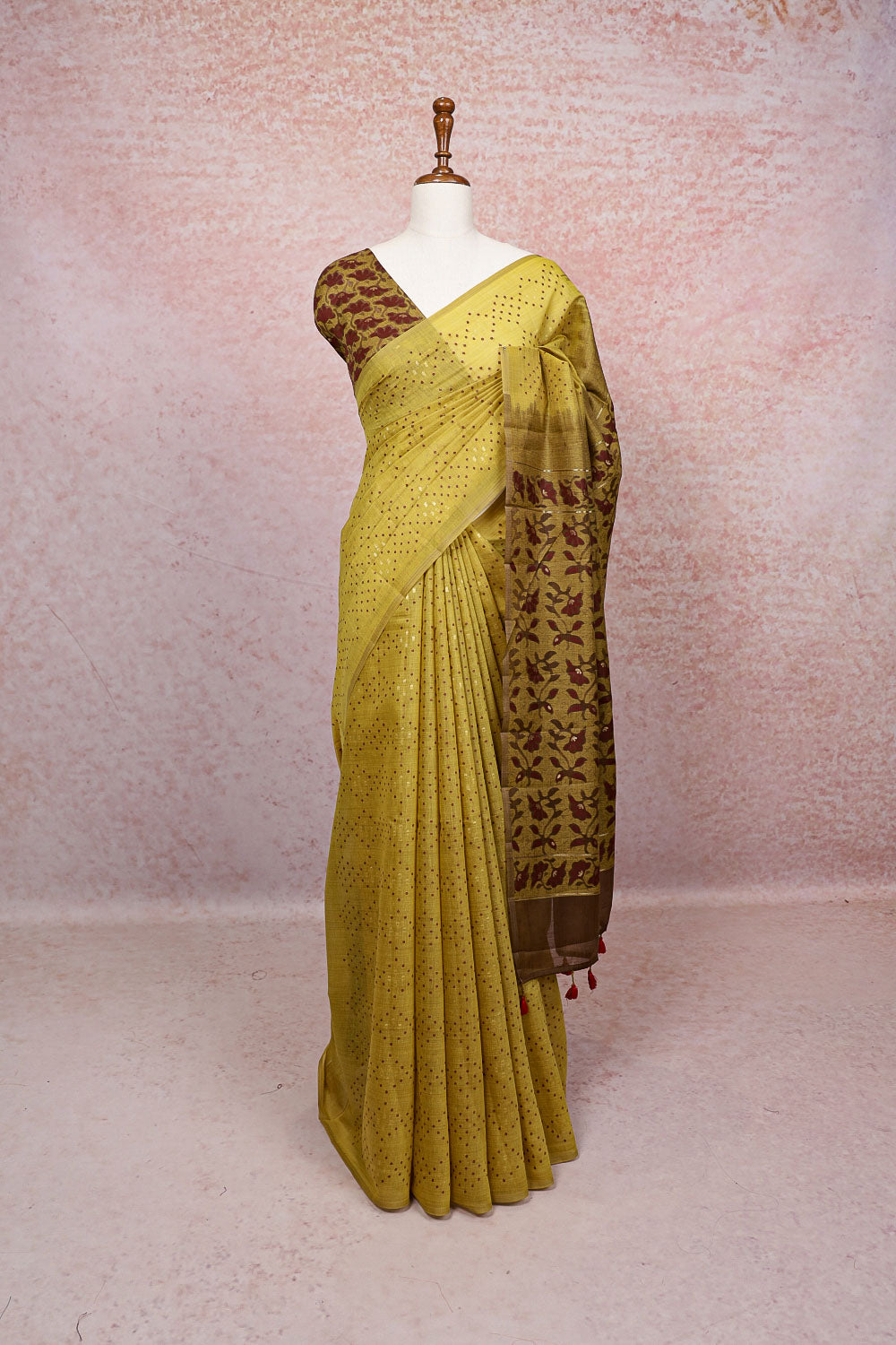 Mustard Cotton Silk Saree