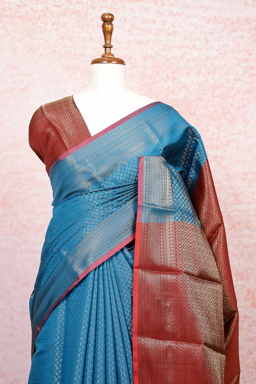 Peacock Blue Semi Silk Saree