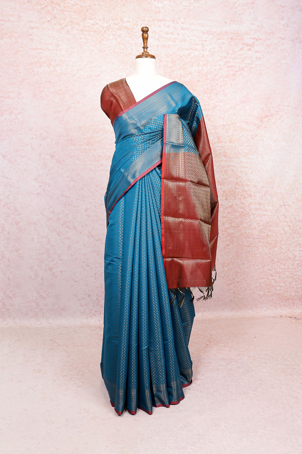 Peacock Blue Semi Silk Saree