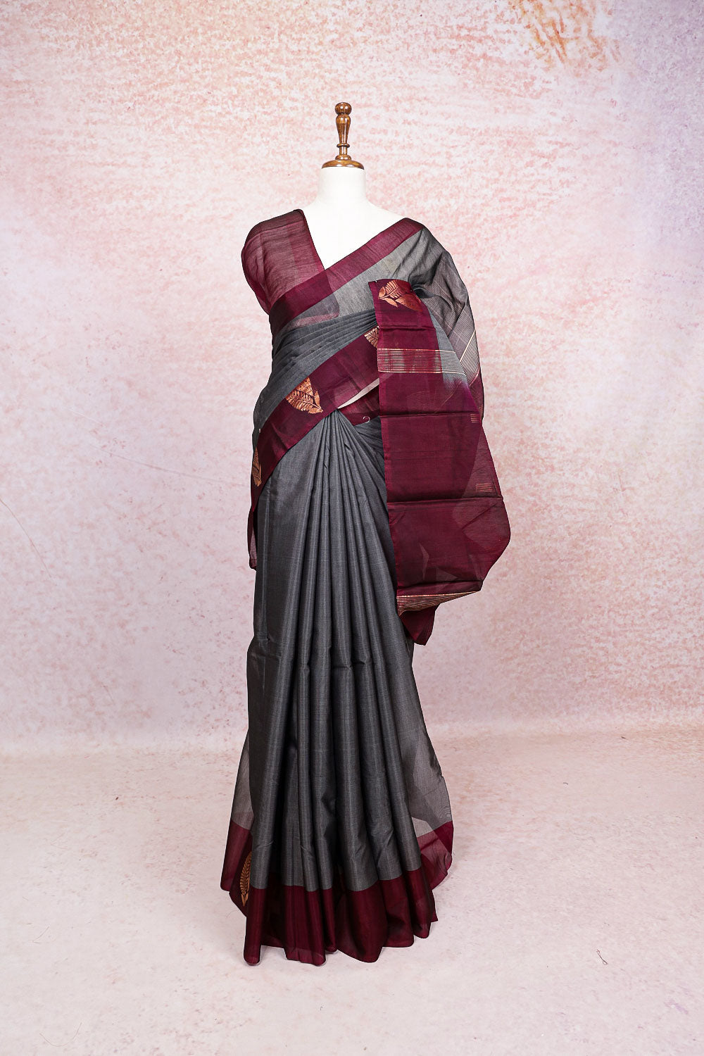 Dark Grey Cotton Saree