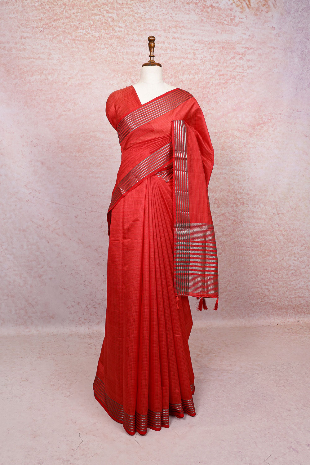 Red Semi Tussar Saree